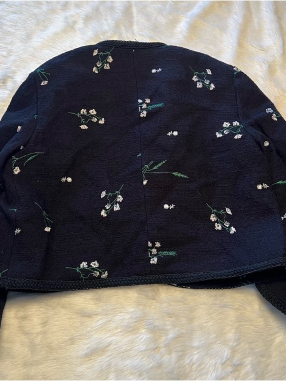 Zara Navy Blue Floral Embroidered Blazer